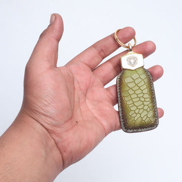 Olive Key-chain Deep Cut Scales Croco Textured Leather