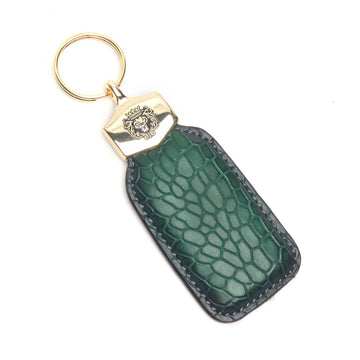 Green Dark Scales Keychain in Croco Textured Leather Brune & Bareskin