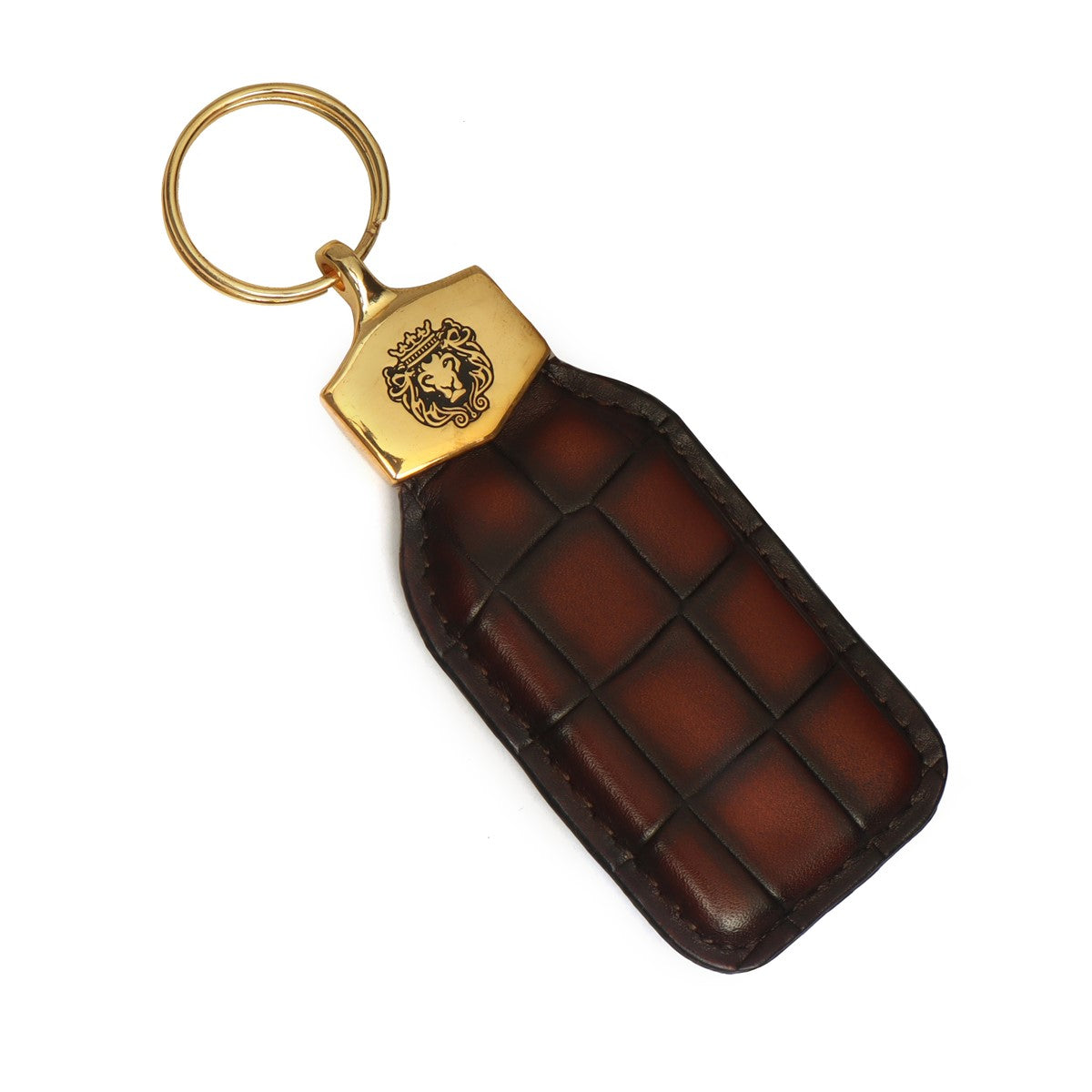 Cognac Deep Cut Croco Print Leather Large Scales Keychain By Brune & Bareskin