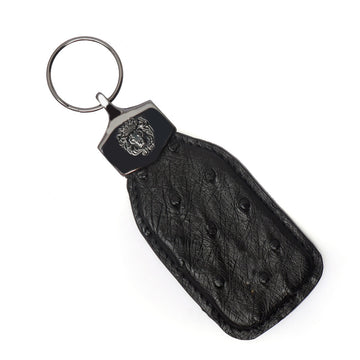 Gunmetal Buckle Key-chain in Black Real Ostrich Leather