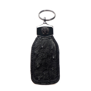 Gunmetal Buckle Key-chain in Black Real Ostrich Leather