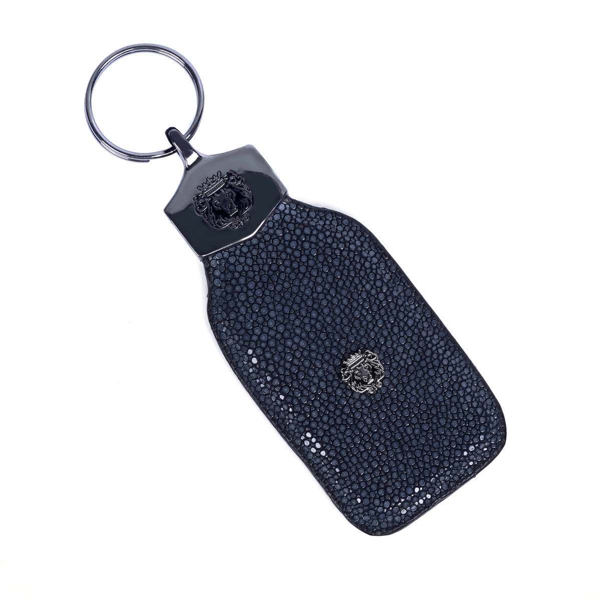 Exotic Stingray Fish Leather Key Chain with Silver Finish Lion