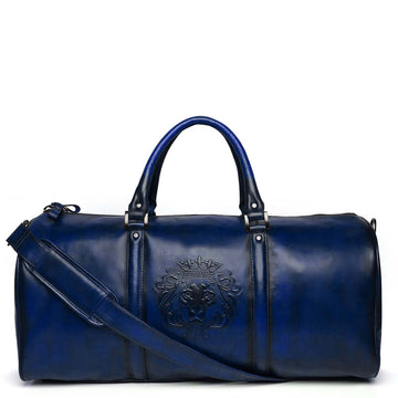 Brune X Bareskin Embossed Lion Blue Leather Duffle Bag