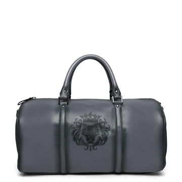 Embossed Lion Grey Leather Duffle Bag by Brune & Bareskin
