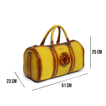 Embossed Lion Yellow Leather Duffle Bag By Brune & Bareskin