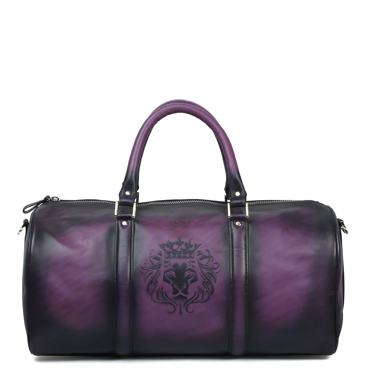 Purple Smudged Look Leather Brune & Bareskin Embossed Lion Duffle Bag