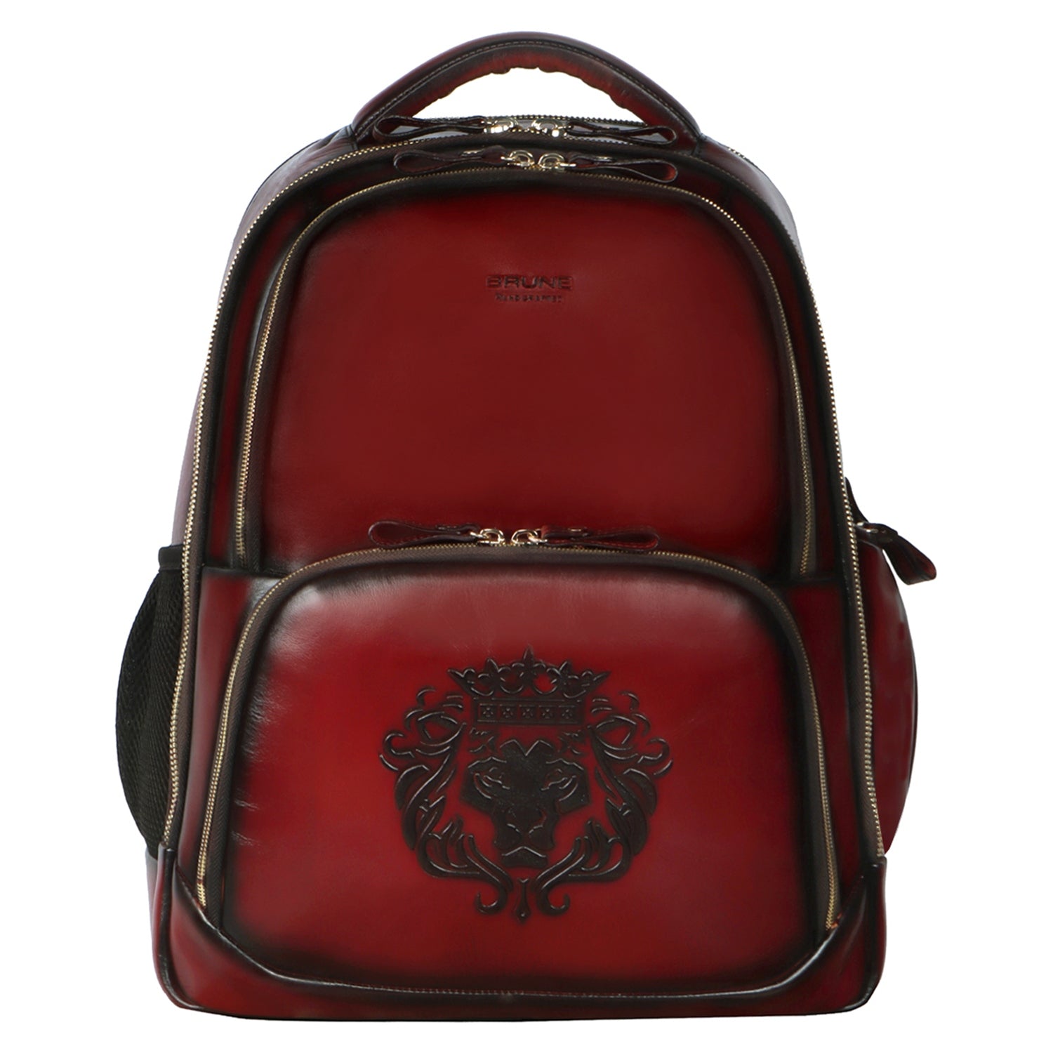 Wine Leather Backpack With Multi Zipper Pockets