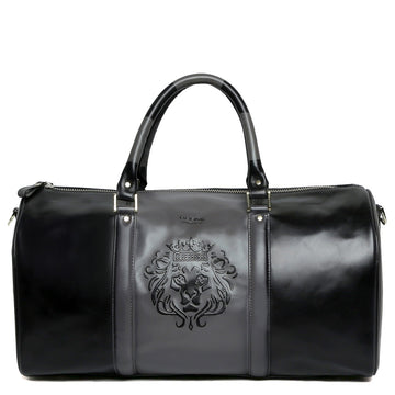 Dual Tone Black-Grey Smudged Look Leather Embossed Lion Duffle Bag By Brune & Bareskn