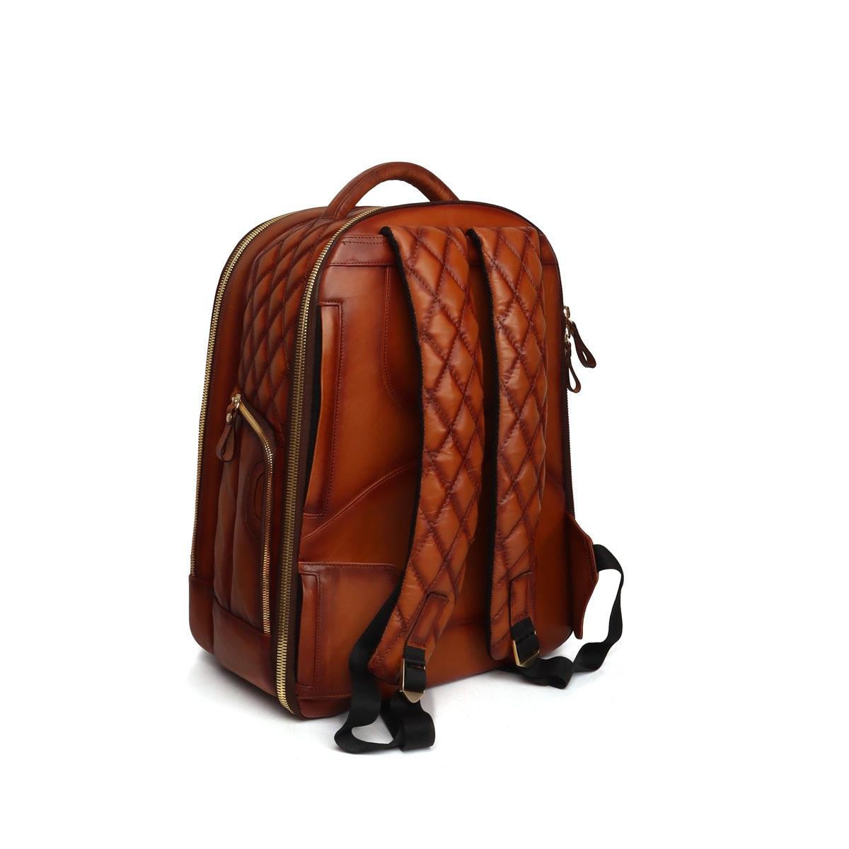 backpack brand with leather diamond Diamond Stitched Backpack Tan Leather with Embossed Lion Logo by Brune