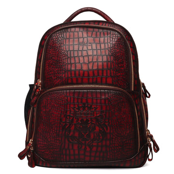 Deep Cut Smokey Wine Croco Textured Hand Painted Leather Backpack by Brune & Bareskin