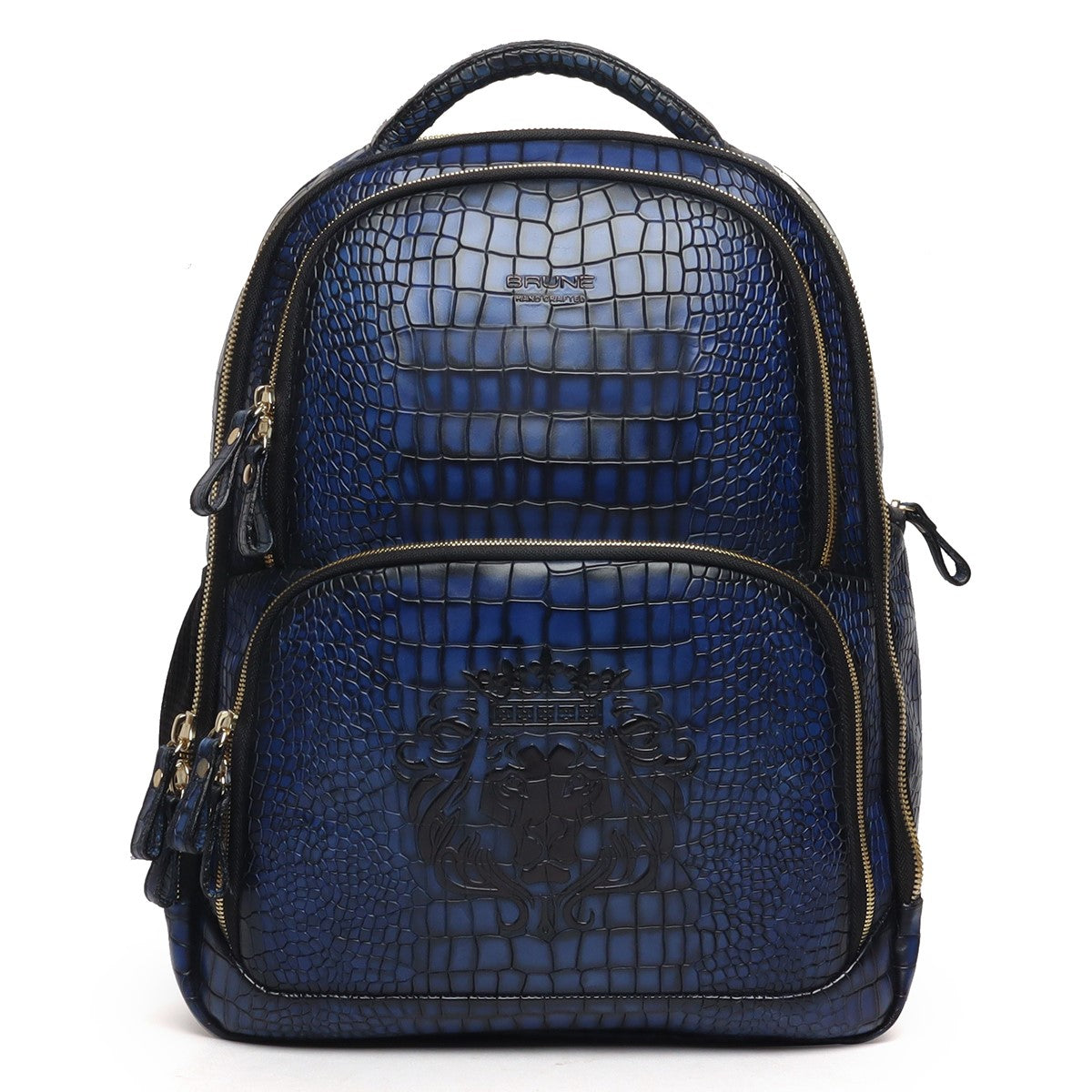 Blue Deep Cut Croco Hand Painted Leather Backpack by Brune & Bareskin