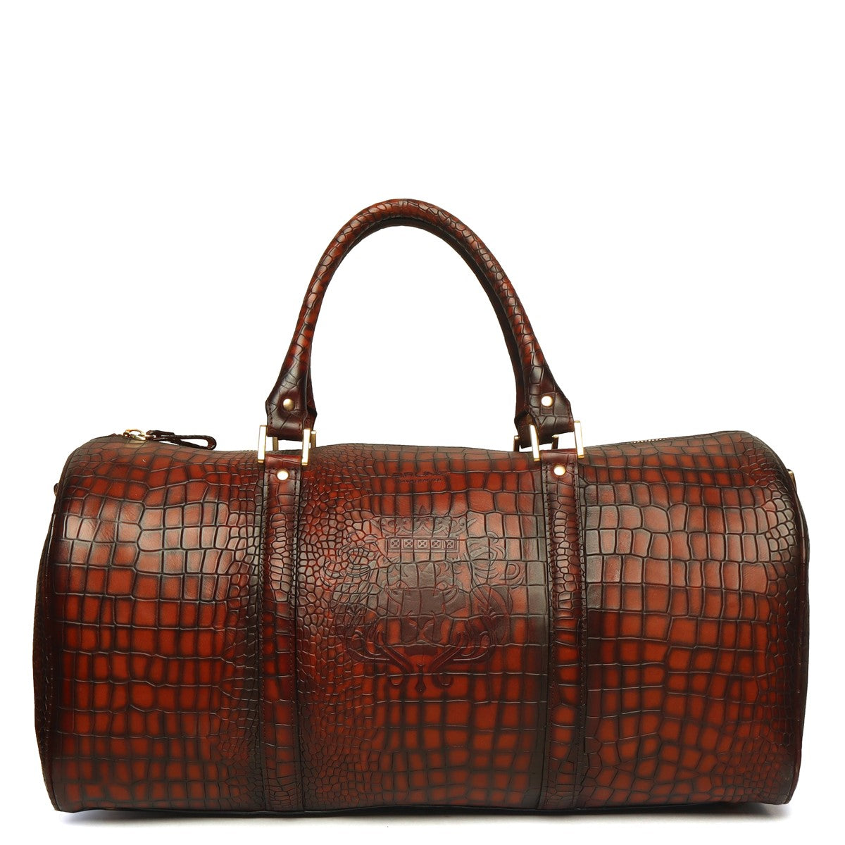 Hand-Painted Duffle Bag In Smokey Cognac Deep Cut Leather