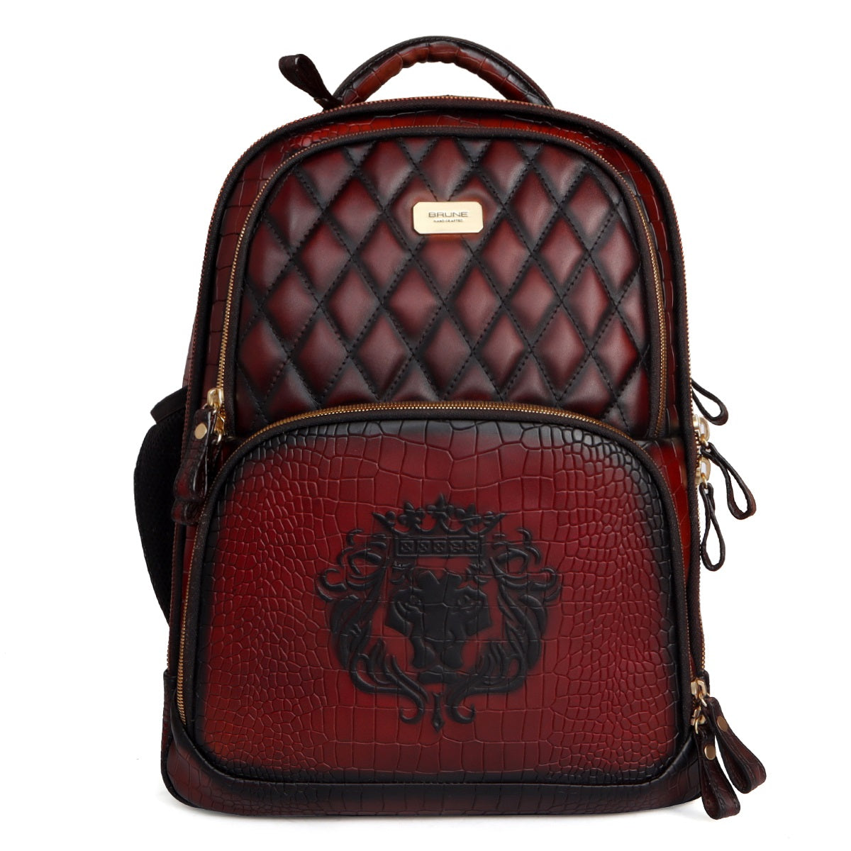 Suitcase Opening Travel Backpack Wine Embossed Lion Croco Leather Diamond Stitched by Brune & Bareskin