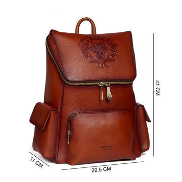 Textured Top Opening Backpack Zip Compartment Tan Leather