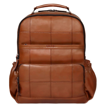 Stitched Square Pattern Tan Leather Backpack
