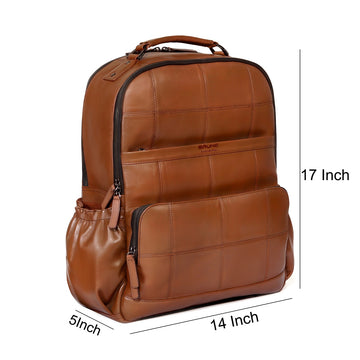 Stitched Square Pattern Tan Leather Backpack