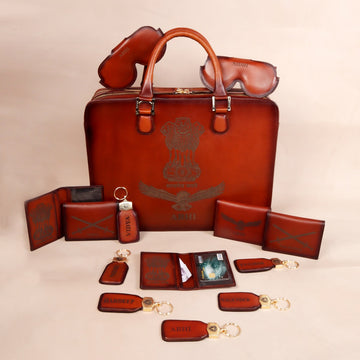 Corporate Gifting Laser Engraved Tan Genuine Leather Briefcase and Accessory bulk order(Reference Price for 1 Unit)
