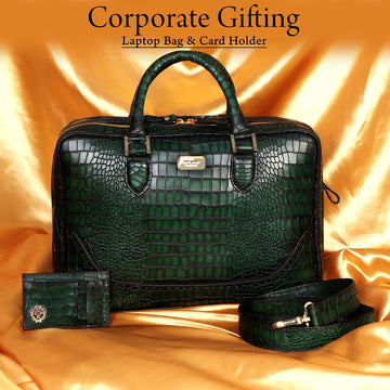 Corporate Gifting Office Laptop Bag & Card Holder in Deep Cut Croco Print Genuine Leather bulk Order (Reference Price for 1 Unit)