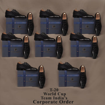 Corporate Gifting BCCI & Team India T-20 World Cup 2023 Bulk Order Black Croco Textured Formal Shoes and Belts (Reference Price for 1 Unit)