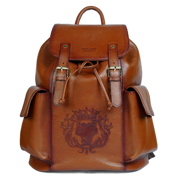 Rugsack Tan Textured Leather Backpack with Buckle Strap Flap Closure