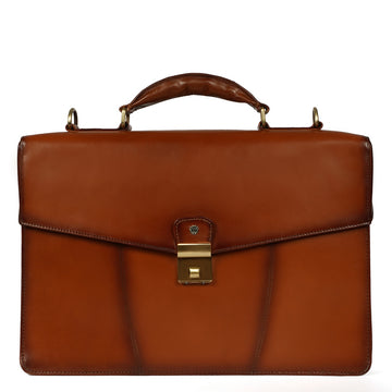 Flap Opening Secured Lock Tan Leather Office Laptop Briefcase With Organizer Compartment by Brune & Bareskin