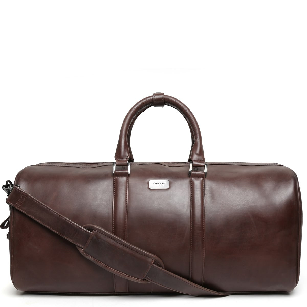 Brown Matte Finish Leather Travel Duffle Bag By Brune & Bareskin