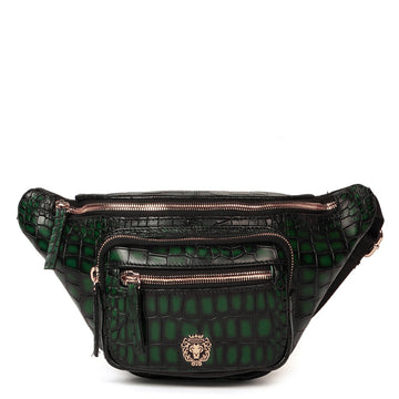 Smokey Waist Bag In Croco Textured Green Leather