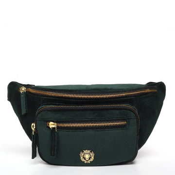 Velvet Green Fanny Bag with Multi Zipper Compartment