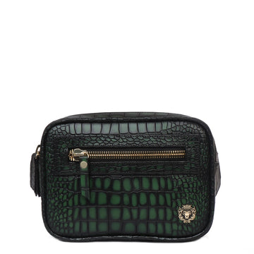 Fanny Pack In Green Croco Texture Leather