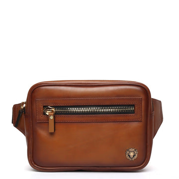 Waist Fanny Pack Bag In Squared Shape Tan Leather