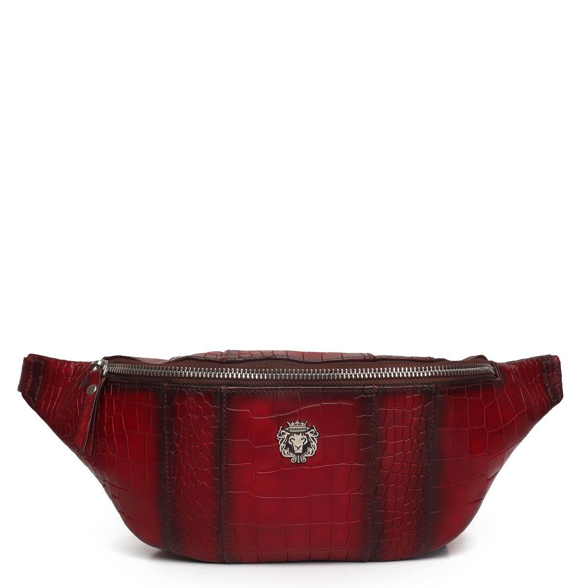 Wine Fanny Pack Bag In Croco Texture Leather
