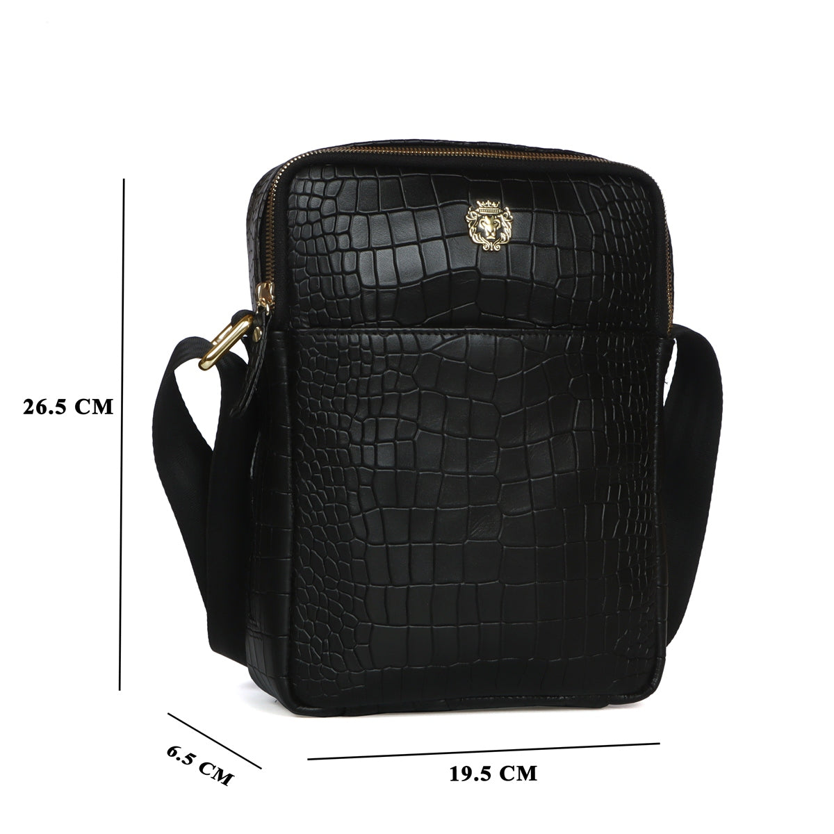 Unisex Smokey Dark Brown Croco Print Leather Multi-Pockets Cross-body Bag by Brune & Bareskin