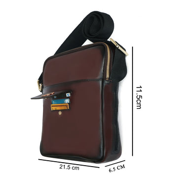 Dark Brown Genuine Leather Crossbody Bag with Golden metal Lion logo by Brune & Bareskin