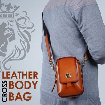 Cross-Body Bag In Tan Genuine Leather