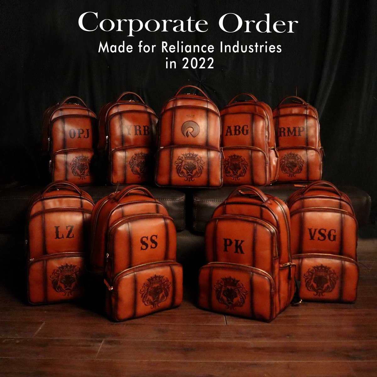 Reliance X Voganow Tan Embossed Initials Leather Backpack Corporate Gi