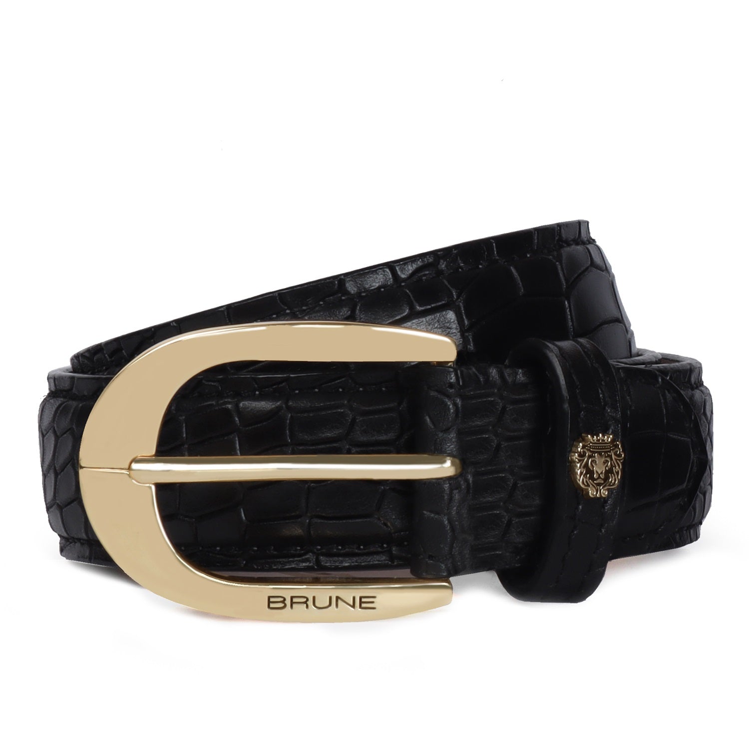 New Oval Shape Buckle Belt in Black Croco textured Leather(Designed For T-20 World Cup 2023 Team india) By Brune & Bareskin