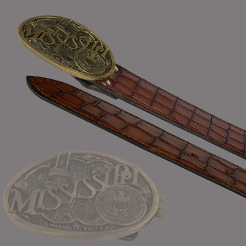 Rich Mississippi Culture Inspired Buckle Smokey Cognac Deep Cut Croco Textured Leather Belt By Brune & Bareskin