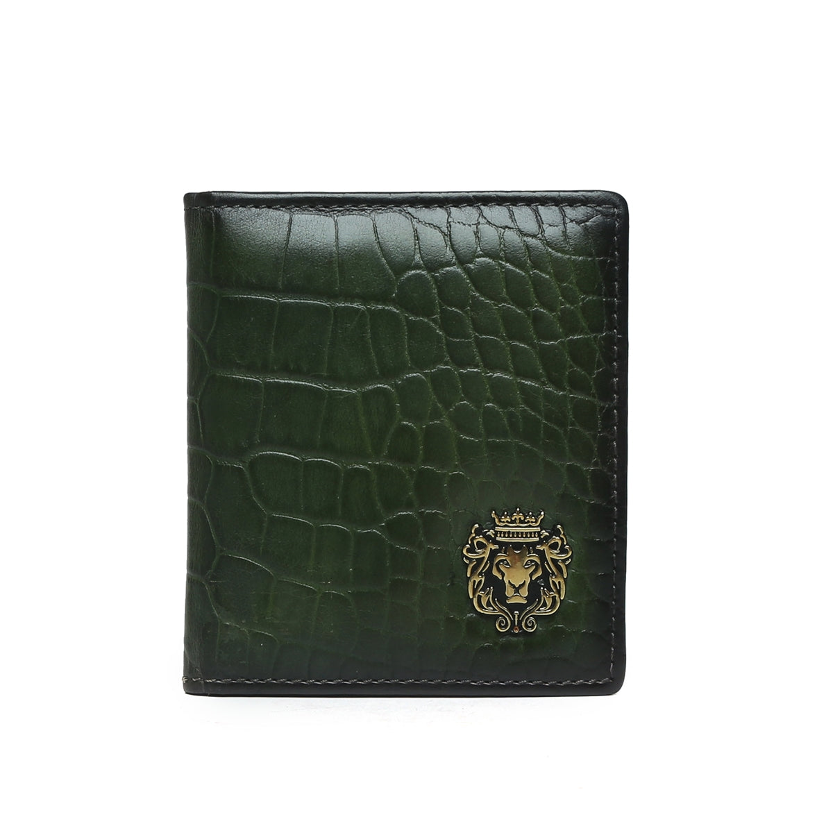 Green Croco Two Fold Leather Card Holder By Brune & Bareskin