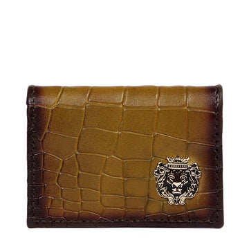 Deep Cut Olive Card Holder in Croco Leather