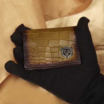 Deep Cut Olive Card Holder in Croco Leather