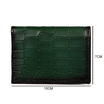 Bi-Fold Green Deep Cut Croco Print Leather Card Holder with Metal Lion Logo by Brune & Bareskin