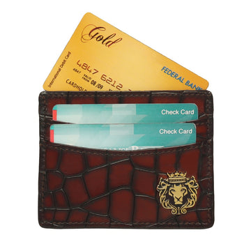 Cognac Smokey Patina Finish Card Holder in Deep Cut Croco Leather by Brune & Bareskin