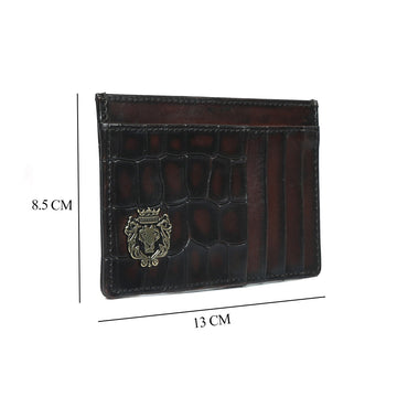 Dark Brown Croco Deep Cut Leather Prolonged Card Holder By Brune & Bareskin