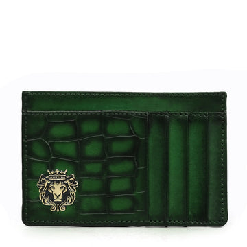 Smokey Green Croco Textured Leather Prolonged Card Holder By Brune & Bareskin