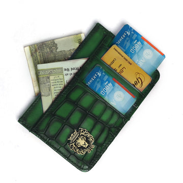 Smokey Green Croco Textured Leather Prolonged Card Holder By Brune & Bareskin