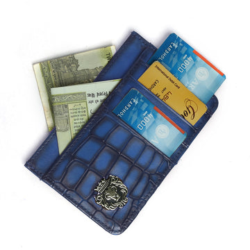 Blue Croco Deep Cut Leather Prolonged Card Holder By Brune & Bareskin