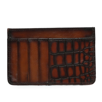 Tan Croco Deep Cut Leather Prolonged Card Holder By Brune & Bareskin