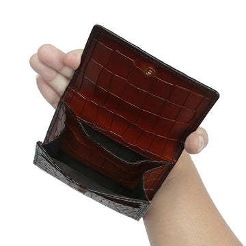 Multi Pocket  Card Holder with Snap Button Cognac Croco Deep Cut Leather By Brune & Bareskin