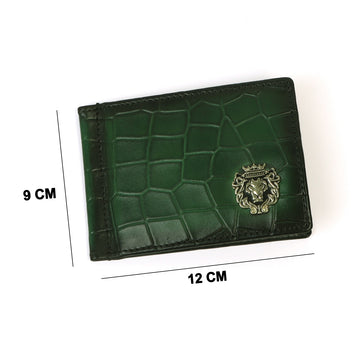 Green Mid Stitch Bi-Fold Deep Cut Croco Print Leather Card Holder By Brune & Bareskin