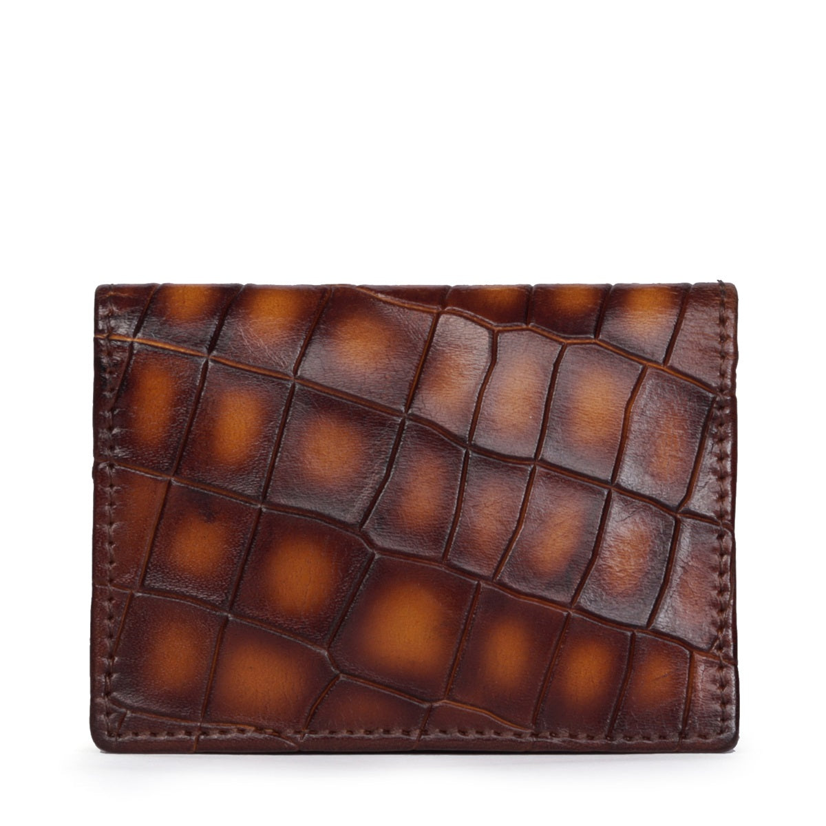Cognac Smokey Finish Cut Croco Textured Leather Card Holder